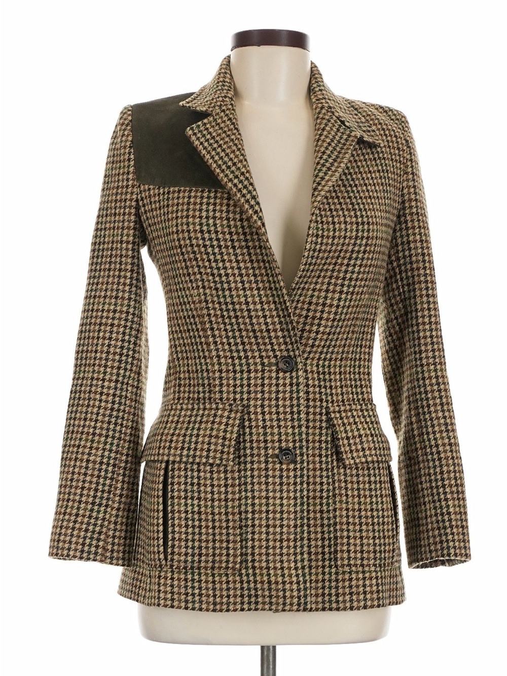 Holland Cooper Single Breasted Field Blazer Hailes Green Tweed Plaid UK Size 6